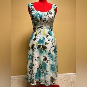 Connected Apparel Teal and Black Floral Midi Dress